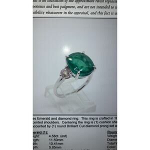 Emerald & Diamond Engagement Ring 18k White Gold sz 6